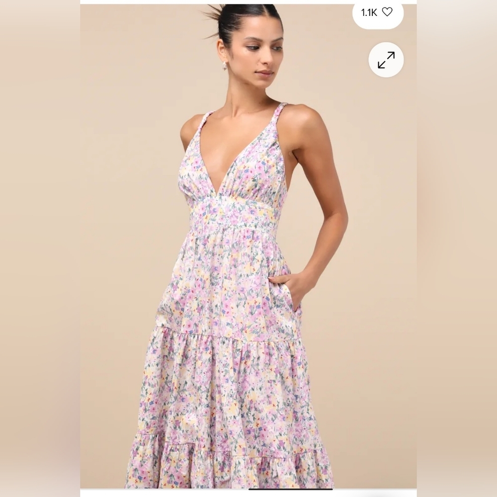 Brightly Blossoming Pink Multi Floral Tiered Midi Dress